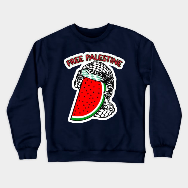 Watermelon Keffiyeh - Half Wrap - Free Palestine - Back Crewneck Sweatshirt by SubversiveWare